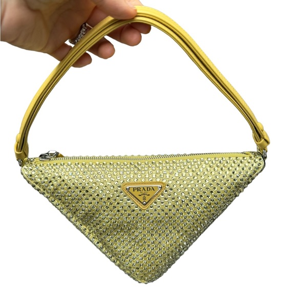 PRADA***Gold Crystal Pineapple Yellow Satin Triangle Bag***$2600 NWB - Picture 4 of 13